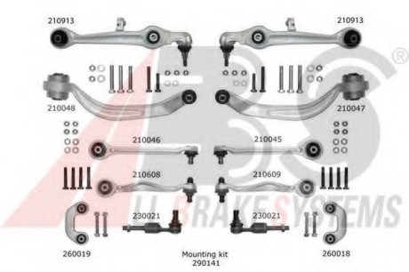 К-кт рычагов пер подвески Audi A6/Superb/Passat B5 (с тонким пальцем) a.B.S 219902