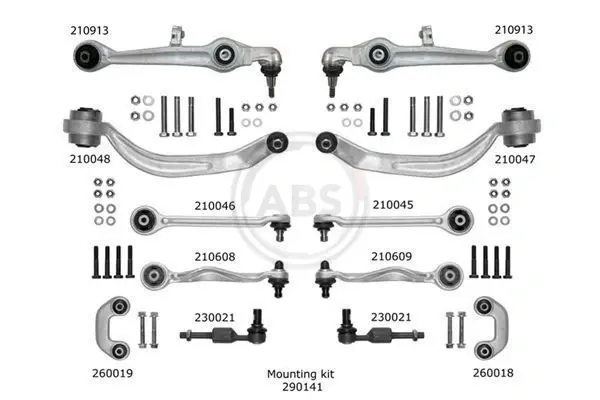 К-кт рычагов пер подвески Audi A6/Superb/Passat B5 (с тонким пальцем) A.B.S 219902