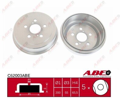 Гальмівний барабан abe C62003ABE на Тойота Карина 2