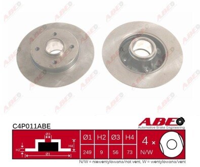 Гальмівний диск abe C4P011ABE на Пежо 308