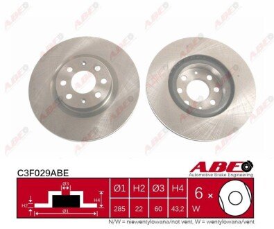 Вентильований гальмівний диск abe C3F029ABE на Фиат Добло