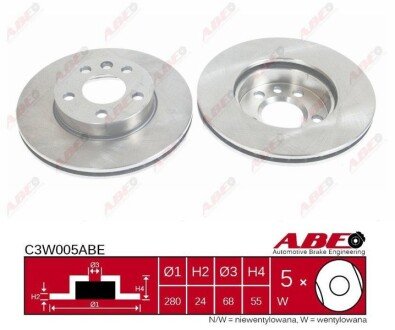 Вентильований гальмівний диск abe C3W005ABE на Фольксваген Транспортер т4