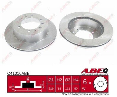 Вентилируемый тормозной диск abe C41016ABE на Ниссан Патрол y61