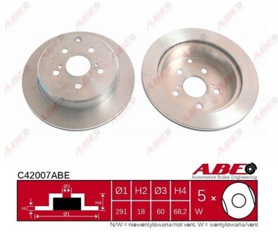 Вентильований гальмівний диск abe C42007ABE на Тойота Превия