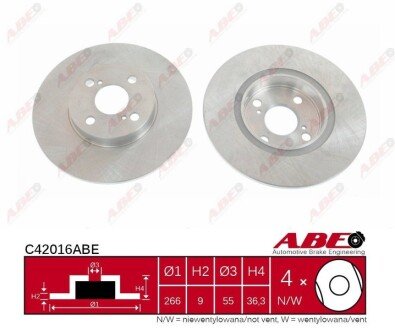Задній гальмівний (тормозний) диск abe C42016ABE на Тойота Спринтер