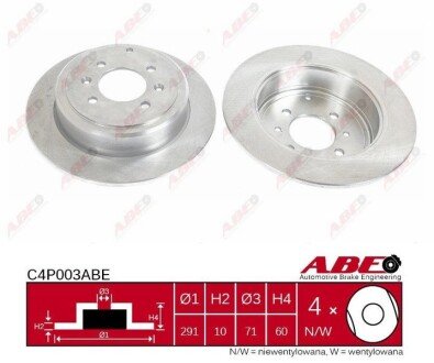 Задний тормозной диск abe C4P003ABE на Пежо 406