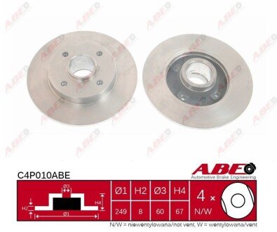 Задній гальмівний (тормозний) диск abe C4P010ABE на Пежо 2008