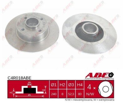 Задній гальмівний (тормозний) диск abe C4R018ABE на Рено Cимбол