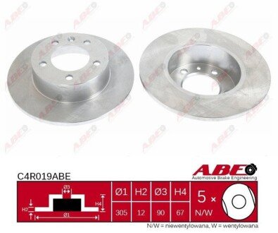 Задній гальмівний (тормозний) диск abe C4R019ABE