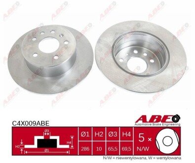Задній гальмівний (тормозний) диск abe C4X009ABE