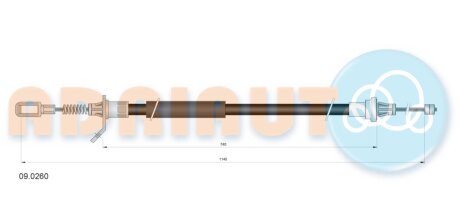 Трос ручнго тормоза задн. прав. CHRYSLER GRAND VOYAGER 01-08 (короткая база) adriauto 090260 на Крайслер (Гранд) вояджер