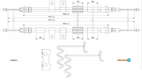 FORD Трос ручного тормоза Connect 02- adriauto 1302911 на Форд Connect