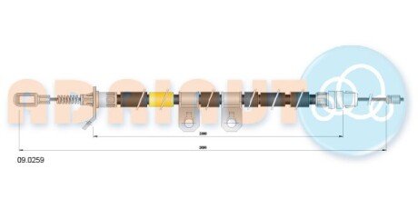 Трос ручнго гальма задн. прав. CHRYSLER GRAND VOYAGER 01-08 adriauto 090259 на Крайслер (Гранд) вояджер