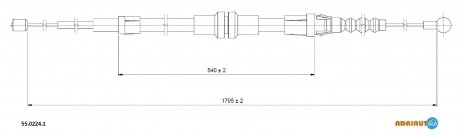 VW Трос ручного тормоза прав/лев Caddy 04-. (1705/540mm) adriauto 55.0224.1 на Фольксваген Кадди 3