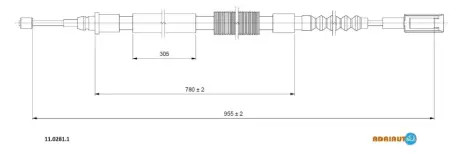 Трос ручного гальма задн. L/P Citroen Jumper II 02-/Fiat Ducato 2.3JTD 02- Adriauto 11.0281.1