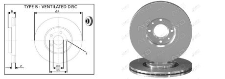 Диск гальмівний передній вентильований Citroen C4 PICASSO 2008-2014 aplus 61584AP на Ситроен С4 пикассо-гранд пикассо