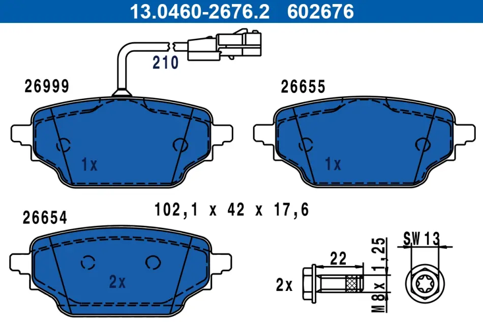 Комплект гальмівних колодок задн, MERCEDES CITAN TOURER (W420), CITAN/MINIVAN (W420), T (MPV) 1.3/1.5D 09.21- ATE 13046026762 (фото 1)