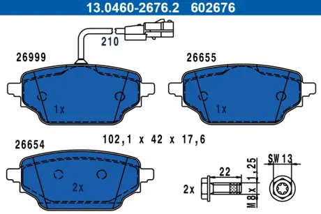 Комплект гальмівних колодок задн, MERCEDES CITAN TOURER (W420), CITAN/MINIVAN (W420), T (MPV) 1.3/1.5D 09.21- ATE 13046026762