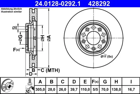 Вентильований гальмівний диск ATE 24012802921