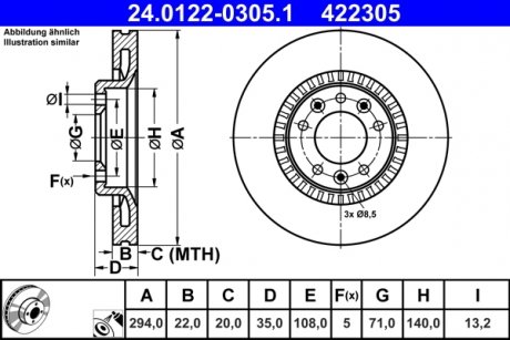 Вентилируемый тормозной диск ate 24012203051