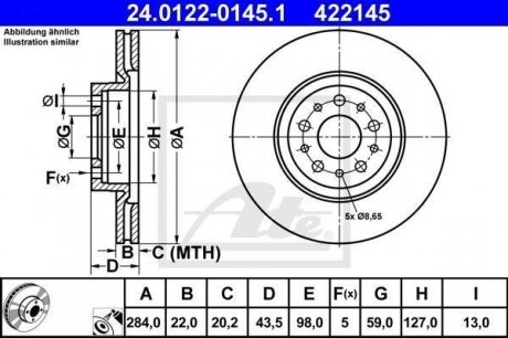 Вентилируемый тормозной диск ate 24.0122-0145.1