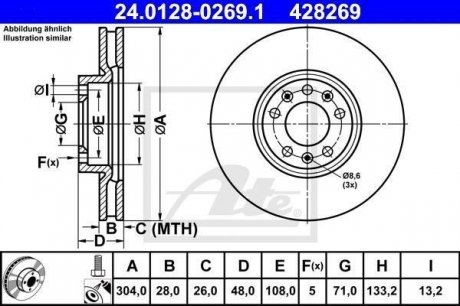 Вентилируемый тормозной диск ate 24.0128-0269.1