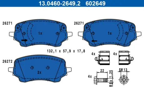 Колодки ручного (стоячого) тормоза ATE 13046026492