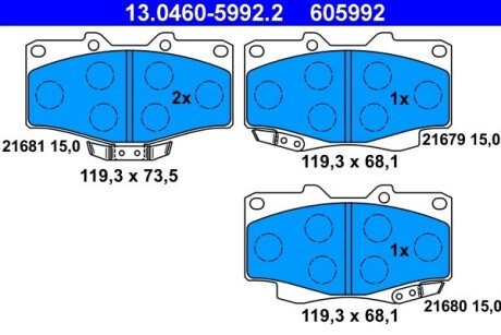 Передние тормозные колодки ate 13.0460-5992.2 на Тойота Ленд крузер прадо 90