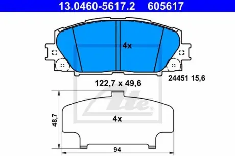 Тормозные колодки ATE 13.0460-5617.2 u043du0430 Тойота Приус 30