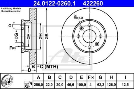 Вентилируемый тормозной диск ate 24.0122-0260.1 на Hyundai I20