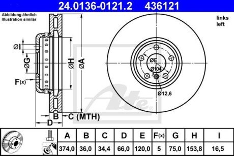 Вентильований гальмівний диск ate 24.0136-0121.2