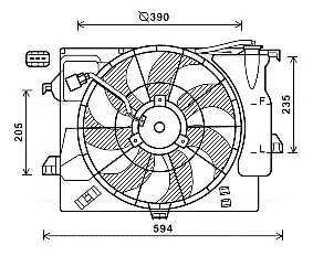 AVA HYUNDAI Вентилятор радіатора (з дифузором) ACCENT i25 10-, SOLARIS 10-, VELOSTER 1.6 11-, KIA AVA Cooling Systems HY7546 (фото 1)