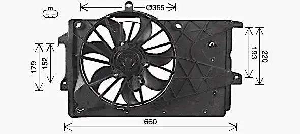 AVA OPEL Вентилятор радіатора (з дифузором) MERIVA A 1.4, 1.6, 1.8 03-, VAUXHALL AVA cooling systems OL7527