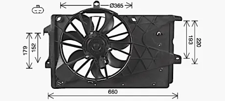 AVA OPEL Вентилятор радіатора (з дифузором) MERIVA A 1.4, 1.6, 1.8 03-, VAUXHALL AVA cooling systems OL7527