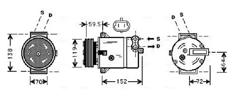 AVA OPEL Компресор кондиціонера SIGNUM 1.9 04-,VECTRA C 1.9 04-, FIAT AVA cooling systems OLAK279