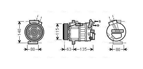 AVA CITROEN Компресор кондиціонера C5 II 2.0, 2.2 04-, C5 III 2.0, 2.2 08- ava cooling systems RTAK485 на Ситроен С5 х7