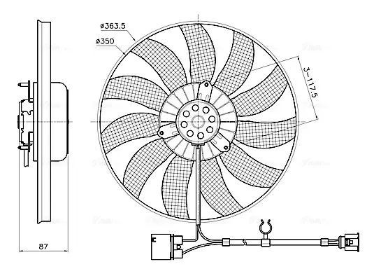 AVA AUDI Вентилятор радіатора (без дифузора) A3 03-, SKODA, VW AVA cooling systems VN7442