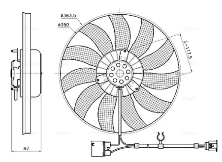 AVA AUDI Вентилятор радіатора (без дифузора) A3 03-, SKODA, VW AVA cooling systems VN7442