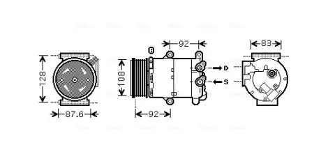 AVA FORD Компресор кондиціонера C-MAX II 1.6 10-, FOCUS III 1.6 10-, MONDEO IV 1.6 07-, VOLVO AVA cooling systems VOAK184