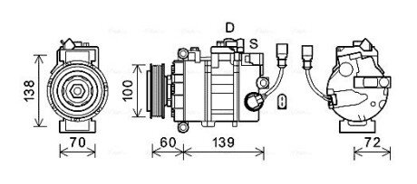 AVA VW Компресор кондиціонера AMAROK 2.0 10-, CALIFORNIA T5 2.0 09-, MULTIVAN T5, T6, TRANSPORTER T5, T6 ava cooling systems VNAK382 на Фольксваген Transporter T6