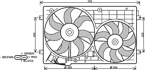 AVA VW Вентилятор радіатора з рамою Audi A1/3,Caddy III,Golf V,VI,Jetta iV,Passat,Tiguan,Skoda Fabia II,Octavia II AVA Cooling Systems VN7528 (фото 1)