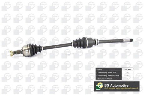 Полуось Citroen C4/Peugeou 307 1.4/1.6i 01-10 (25/22) 910mm Пр. bga DS6724RA