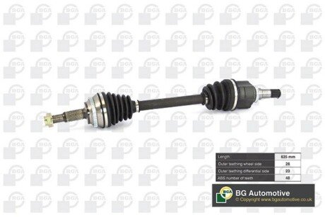 Полуось Toyota Corolla 1.4/1.6 02-07 (26/23) 633mm Л. bga DS7610L