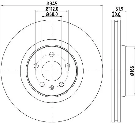 Тормозной диск перед. A4/A5/A6/A7/Q5/Macan 07- 1.8-3.2 (PRO) 345mm BHS (Behr hella service) 8DD355117181