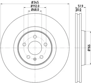Тормозной диск перед. A4/A5/A6/A7/Q5/Macan 07- 1.8-3.2 (PRO) 345mm BHS (Behr hella service) 8DD355117181