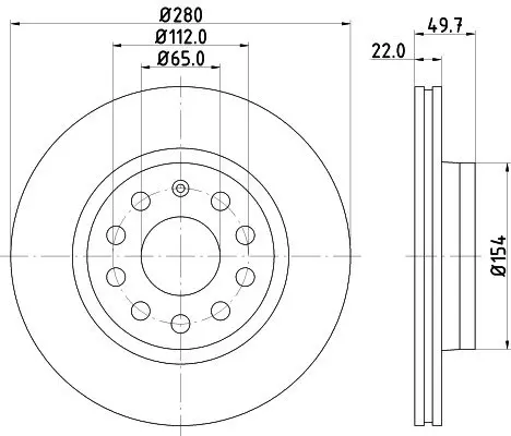 HELLA PRO HIGH CARBON AUDI диск гальмівний перед.(280x22) (вентил.) A3 03- VW Golf V, Caddy 04- BHS (Behr Hella Service) 8DD355127991 (фото 1)