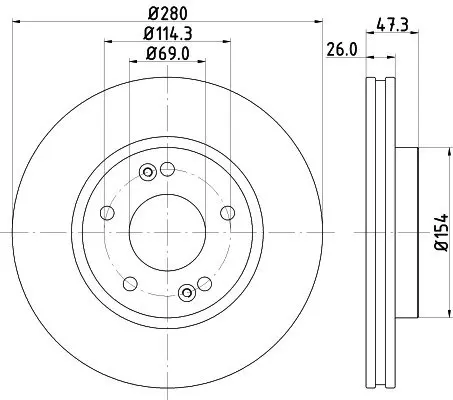 HELLA PRO HIGH CARBON диск гальмівний передн. (280ММ). Hyundai Tucson, Sonata 04-, Kia Magentis BHS (Behr hella service) 8DD355129711
