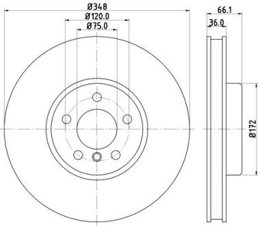 Диск гальмівний перед. правий BMW 5 (F07, F10, F11, F18), 6 (F12, F13, F06), 7 (F01, F02, F03, F04) 3.0/3.5/4.0D 09- bhs (behr hella service) 8DD 355 119-271