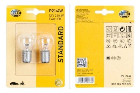 HELLA P21/4W 12V 4W Лампа розжарювання (блістер 2 шт) bhs (behr hella service) 8GD004772123 на Мерседес Vaneo