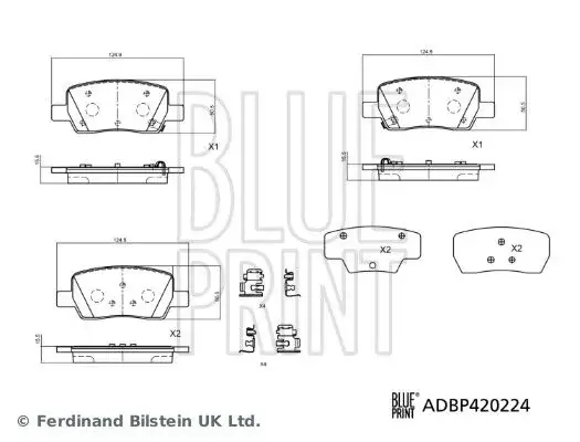 BLUE PRINT HYUNDAI Комплект гальмівних колодок задні SANTA FE V (MX5) 1.6 T-GDI Hybrid 24- Blue Print ADBP420224 (фото 1)